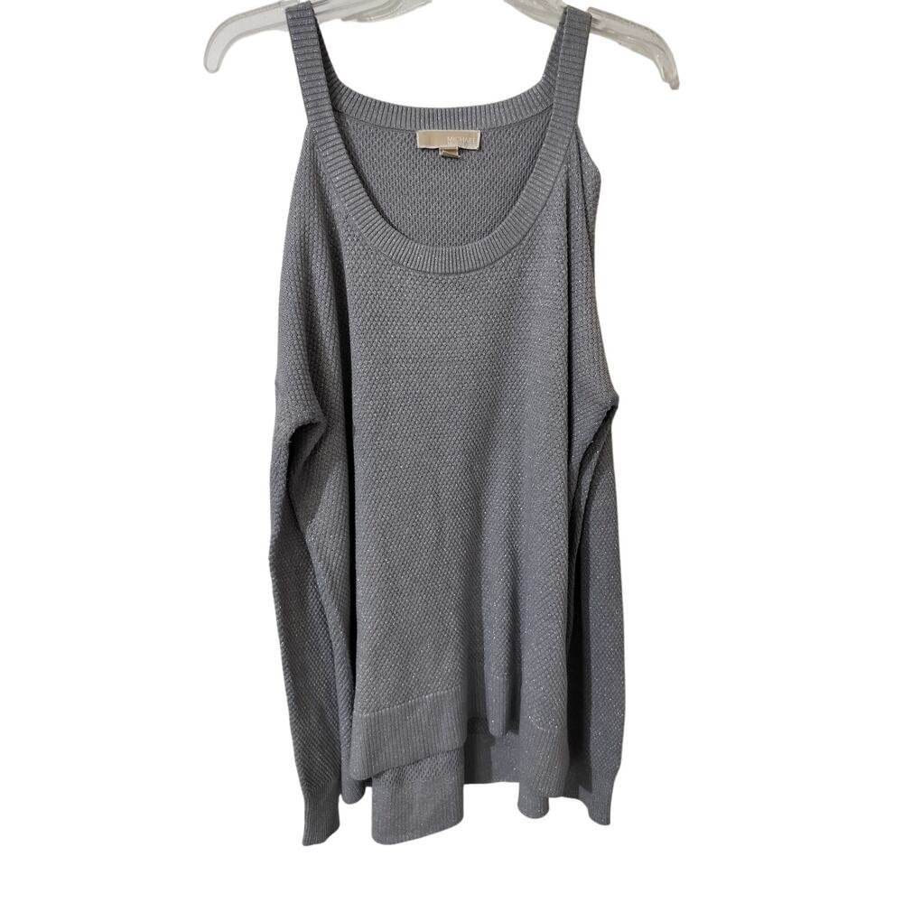 2636) Michael Kors Shimmer Silver Cold Shoulder Long Sleeve Top Large